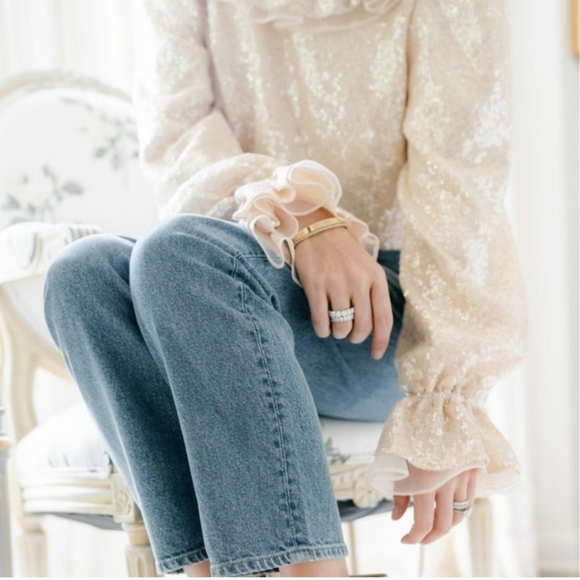 Antonio Melani x Nicola Bathie Champagne Gold Sequin Shelby Blouse - Picture 6 of 14